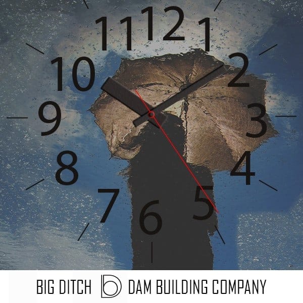 Big Ditch Dam Builder clock with girl and umbrella
