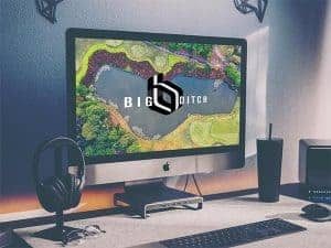 Big Ditch Dam Builder ‫Dam on iMac screen in office with logo 600px