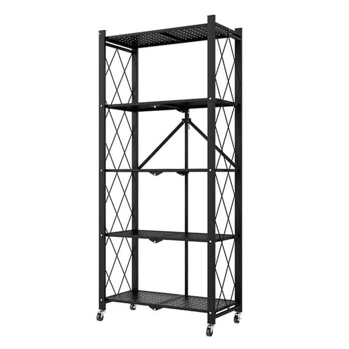 SOGA 5 Tier Steel Black Foldable Kitchen Cart Multi-Functional Shelves ...