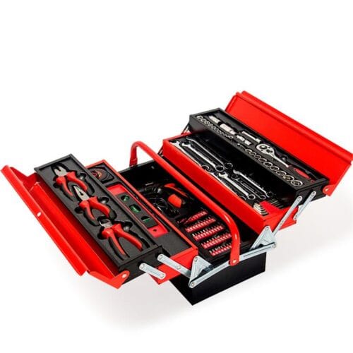 BULLET 118pc Metal Cantilever Tool Kit Box Set with Cordless Screwdriver, Black & Red