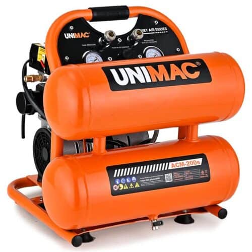 UNIMAC 20L Twin Tank Air Compressor, 116PSI Portable Silent Oil-Free Electric, for Airtools Tyre Inflation