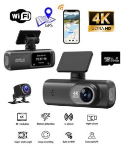 4K Front and Rear Dual Dash Cam WiFi GPS Car Camera with 64GB SD Card