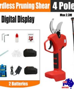 Cordless Brushless 4 Pole Pruning Shear Secateur With 2 Batteries Bush Cutter RED