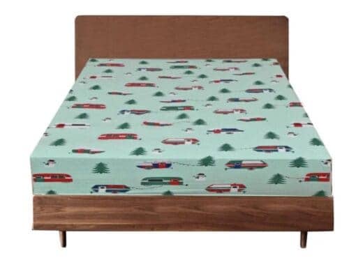 Queen Luxury 100% Cotton Flannelette Fitted Bed Sheet Flannel - Trees/Caravan