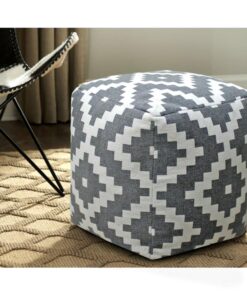 Vintage Geometric Pouf Cotton Printed Footstool Ottoman Pouffe Cover 55 cm X 45