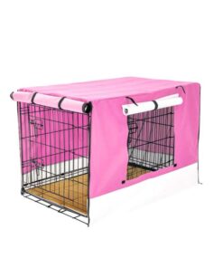 Wire Dog Cage Crate 24in with Tray + Cushion Mat + PINK Cover Combo