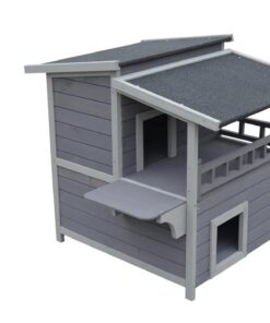 2 Story Cat Shelter Condo with Escape Door Rainproof Kitty House