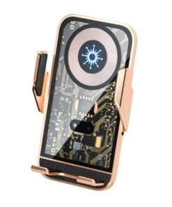 15W Fast Wireless Charger With Infrared Sensor For C10 Car Navigation - Transparent Stand - Golden