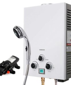 Thermomate Portable Gas Outdoor Camping Hot Water Heater System, with 12V Pump, Shower Head, White
