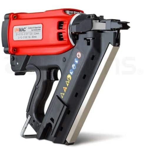 UNIMAC LXG3000 50-90mm 34-Deg Cordless Gas Framing Nail Gun, Commercial Gas Nailer, with 2 Li-Ion Batteries