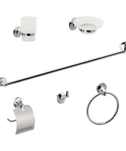 Bathroom Accessories Set 6 Piece Pack Chrome Wall Mounted Easy Fittings