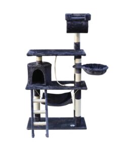 140 cm Cat Scratching Post Tree W ladder & Hammock Grey