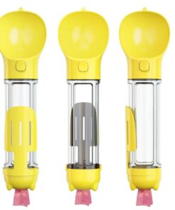 4 in 1 Portable Pet Dog Puppy Cat Drinking Mug Water Feeder Bottle Valve Travel Bottle Yellow