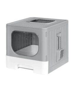 Cat Litter Box Large Tray Kitty Toilet Enclosed Hooded Foldable Cat Litter Box Scoop Grey