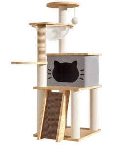 Cat Scratcher Bed Tower with Hammock Climbing Flower Tree Condo Ladder 120cm(Light Grey)