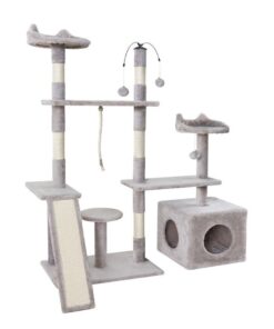 Cat Tree 135cm Tower Scratching Post Scratcher Wood Condo House Toys Grey