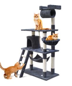 Cat Tree 141cm Tower Scratching Post Scratcher Condo Wood House Bed Grey
