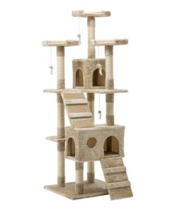 Cat Tree 180cm Tower Scratching Post Scratcher Wood Condo House Toys Beige