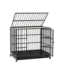 Dog Cage Crate Large Puppy Cat Anti-Bite Pet Kennel Wheels w/Tray Metal