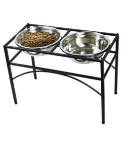Dual Elevated Raised Pet Dog Puppy Feeder Bowl Stainless Steel Food Water Stand