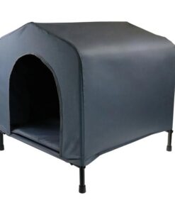 Grey M Portable Flea and Mite Resistant Dog Kennel House W Cushion