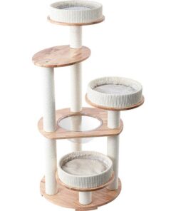 HONEYPOTCAT MZ Simple Joy Wood Cat Tower - Triple Charm 131cm