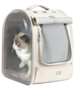 LIFEBEA Pet Dog Cat Carriers Backpack Soft Sided Pet Travel Carrier Bag Transparent pet Backpack for Cats, Puppy and Small Dogs-Beige