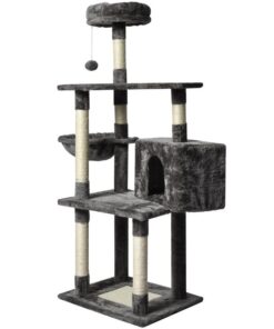 Large Grey Cat Tree Tower Condo with Scratching Post Bed