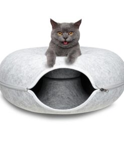 Medium Cat Tunnel Bed Light Grey Felt Pet Puppy Nest Cave House Interactive Toy