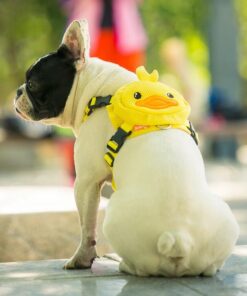 Ondoing Pet Saddle Bag Dog Harness Backpack Hiking Traveling Outdoor Bags Cute Costume (Yellow duck bag with leash set)M