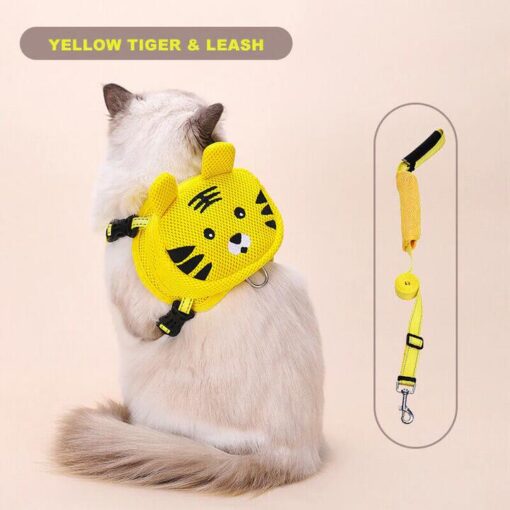 Ondoing Pet Saddle Bag Dog Harness Backpack Hiking Traveling Outdoor Bags Cute Costume (Yellow tiger bag with leash)XS