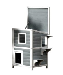 Outdoor Cat House Shelter 56cm x 52cm x 82cm Rabbit Hutch Wooden Condo Small Outdoor Cat House