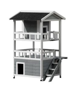 Outdoor Cat House Shelter 72cm x 72cm x 127cm Rabbit Hutch Wooden Condo Small Outdoor Cat House