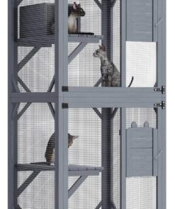 Pet Cat Bird Shelter Condo with Escape Door Wooden Kitten Cage House