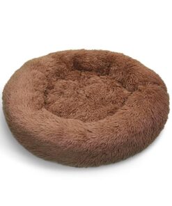 Pet Dog Bedding Warm Plush Round Comfortable Nest Sleeping kennel Coffee M 70cm
