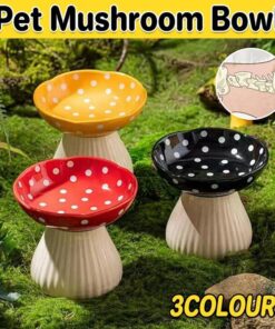 Pet Elevated Mushroom Bowl Ceramic Cat Dog Bowl Dish Food Feeder Raised Cat Bowl - Red