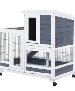Rabbit Hutch Chicken Coop with Wheels 96.5 x 56 x 90.5cm 2 Storey Pet Cage Run HOPKINS
