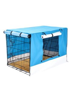 Wire Dog Cage Crate 24in with Tray + Cushion Mat + BLUE Cover Combo
