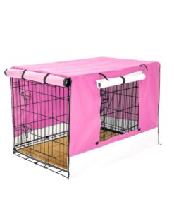 Wire Dog Cage Crate 30in with Tray + Cushion Mat + PINK Cover Combo