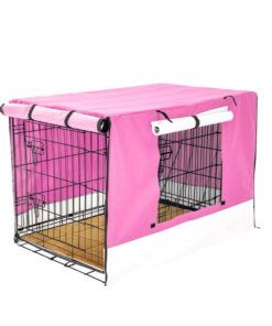 Wire Dog Cage Crate 36in with Tray + Cushion Mat + PINK Cover Combo
