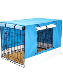 Wire Dog Cage Crate 42in with Tray + Cushion Mat + BLUE Cover Combo