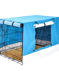 Wire Dog Cage Crate 48in with Tray + Cushion Mat + BLUE Cover Combo