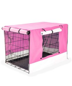 Wire Dog Cage Foldable Crate Kennel 24in with Tray + PINK Cover Combo