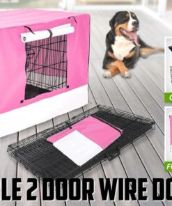 Wire Dog Cage Foldable Crate Kennel 36in with Tray + PINK Cover Combo