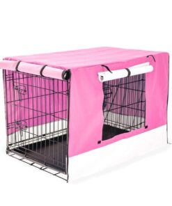 Wire Dog Cage Foldable Crate Kennel 42in with Tray + PINK Cover Combo
