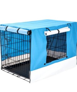 Wire Dog Cage Foldable Crate Kennel 48in with Tray + BLUE Cover Combo