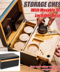 Wooden Storage Chest With Movable Tray Wood Lockable Stash Box Rolling Tray Gift