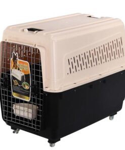 XXXL Plastic Pet Dog Carrier Transport Cat Cage With Wheels Tray & Bowl