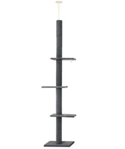 i.Pet Cat Tree 290cm Tower Scratching Post Scratcher Floor to Ceiling Cats Bed Grey