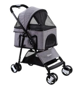 i.Pet Pet Stroller Dog Pram Cat Carrier Travel Large Pushchair Foldable 4 Wheels Grey